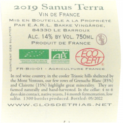 Clos de Trias - "Sanus Terra" AOC Ventoux Bio - Blanc 2019