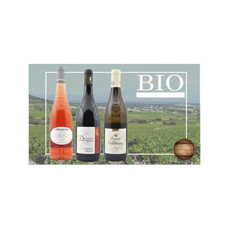 Coffret cadeau 3 vins bio 3 couleurs (blanc, rosé, rouge