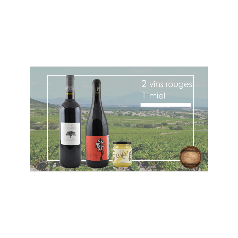 Coffret Vins Rouges et Miel - 2 bouteilles et 1 pot de miel - 39€ livraison France incluse