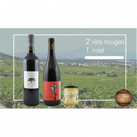 Coffret Vins Rouges et Miel - 2 bouteilles et 1 pot de miel - 39€ livraison France incluse Coffret Vins Rouges et Miel - 2 bouteilles et 1 pot de miel - 39€ livraison France incluse