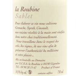 Domaine La Roubine - Sablet Rouge Bio 2021
