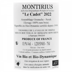 Domaine Montirius - IGP Vaucluse Bio - Le Cadet 2022