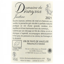 Domaine de Dionysos Grenache Gris - Cuvée Justine Bio - IGP Vaucluse 2021