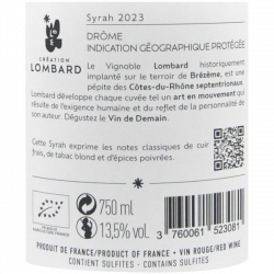 Création Lombard Syrah Contre Culture- IGP Drôme rouge bio 2023