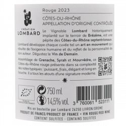 Création Lombard Culture Libre Rouge - Côtes du Rhône bio 2023