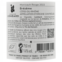 Domaine Lombard Monicault - Brezeme rouge et bio 2022