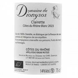 Domaine de Dionysos - AOC Côtes du Rhône Blanc - Clairette Bio 2023