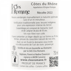 Domaine Clos Romane Côtes du Rhône rouge 2022