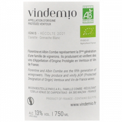 Vindemio Ignis 2021 – AOC Ventoux Blanc Bio