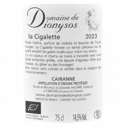 Domaine de Dionysos - Cairanne Bio - La Cigalette 2023