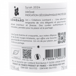 Création Lombard Syrah Contre Culture- IGP Drôme rouge bio 2024